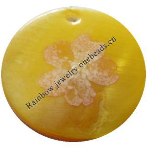 Natural Shell Pendant with Inner Flower, Flat Round, 30mm, Hole:Approx 2mm, Sold by PC