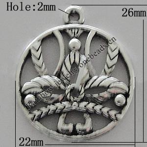 Pendant Zinc Alloy Jewelry Findings Lead-free, 26x22mm Hole:2mm, Sold by Bag