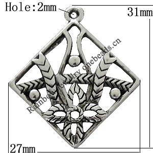Pendant Zinc Alloy Jewelry Findings Lead-free, Diamond 31x27mm Hole:2mm, Sold by Bag