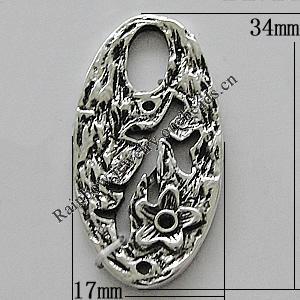 Pendant Zinc Alloy Jewelry Findings Lead-free, Flat Oval 34x17mm Hole:1mm, Sold by Bag