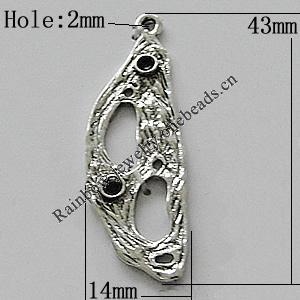 Pendant Zinc Alloy Jewelry Findings Lead-free, 43x14mm Hole:2mm, Sold by Bag