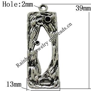 Pendant Zinc Alloy Jewelry Findings Lead-free, Rectangle 39x13mm Hole:2mm, Sold by Bag