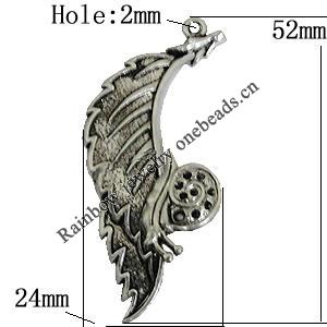 Pendant Zinc Alloy Jewelry Findings Lead-free, Leaf 52x24mm Hole:2mm, Sold by Bag