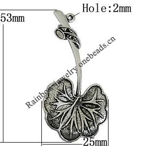 Pendant Zinc Alloy Jewelry Findings Lead-free, Leaf 53x25mm Hole:2mm, Sold by Bag