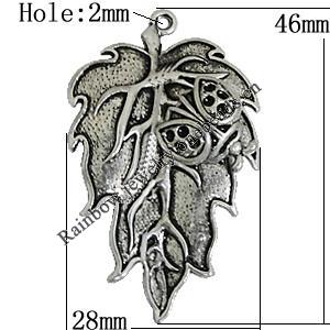 Pendant Zinc Alloy Jewelry Findings Lead-free, Leaf 46x28mm Hole:2mm, Sold by Bag