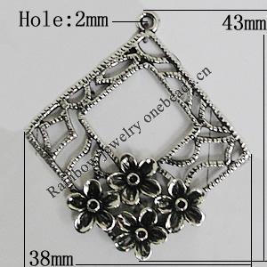 Pendant Zinc Alloy Jewelry Findings Lead-free, Diamond 43x38mm Hole:2mm, Sold by Bag