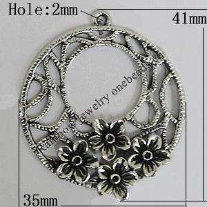 Pendant Zinc Alloy Jewelry Findings Lead-free, Flat Round 41x35mm Hole:2mm, Sold by Bag