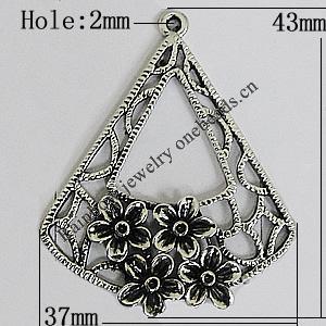 Pendant Zinc Alloy Jewelry Findings Lead-free, 43x37mm Hole:2mm, Sold by Bag