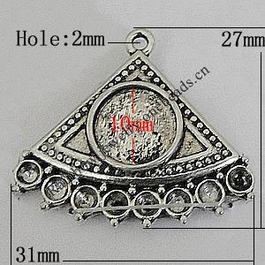 Zinc Alloy Cabochon Settings, Triangle 31x27mm Hole:2mm, Sold by bag