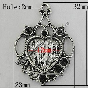 Zinc Alloy Cabochon Settings, Heart 32x23mm Hole:2mm, Sold by bag