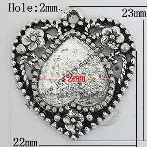 Zinc Alloy Cabochon Settings, Heart 23x22mm Hole:2mm, Sold by bag