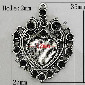 Zinc Alloy Cabochon Settings, Heart 35x27mm Hole:2mm, Sold by bag
