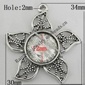 Zinc Alloy Cabochon Settings, Flower 34x30mm Hole:2mm, Sold by bag