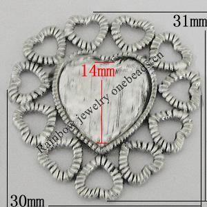 Zinc Alloy Cabochon Settings, Heart 31x30mm, Sold by Bag