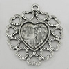 Zinc Alloy Cabochon Settings, Heart 35x30mm Hole:2mm, Sold by Bag
