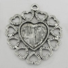 Zinc Alloy Cabochon Settings, Heart 35x30mm Hole:2mm, Sold by Bag