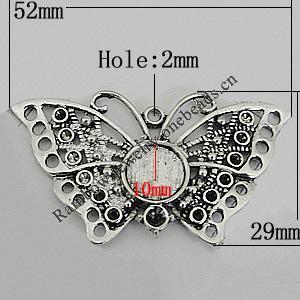 Zinc Alloy Cabochon Settings, Butterfly 52x29mm Hole:2mm, Sold by Bag