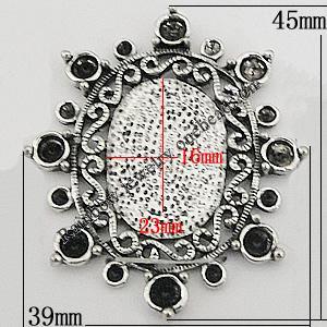 Zinc Alloy Cabochon Settings, 45x39mm Hole:2mm, Sold by Bag