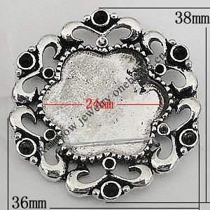 Zinc Alloy Cabochon Settings, Flower 38x36mm Hole:2mm, Sold by Bag