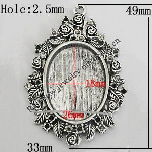 Zinc Alloy Cabochon Settings, 49x33mm Hole:2.5mm, Sold by Bag