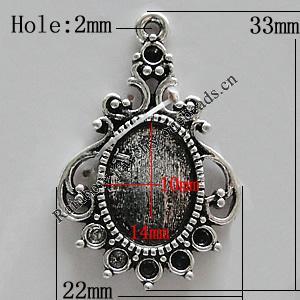 Zinc Alloy Cabochon Settings, 33x22mm Hole:2mm, Sold by Bag