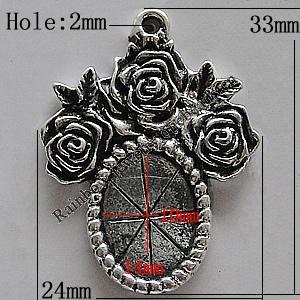 Zinc Alloy Cabochon Settings, 33x24mm Hole:2mm, Sold by Bag