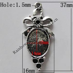 Zinc Alloy Cabochon Settings, 37x16mm Hole:1.5mm, Sold by Bag