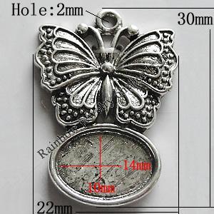 Zinc Alloy Cabochon Settings, 30x22mm Hole:2mm, Sold by Bag