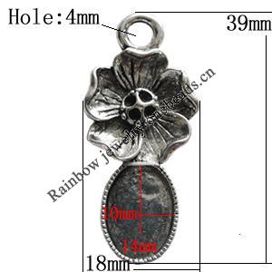 Zinc Alloy Cabochon Settings, 39x18mm Hole:4mm, Sold by Bag