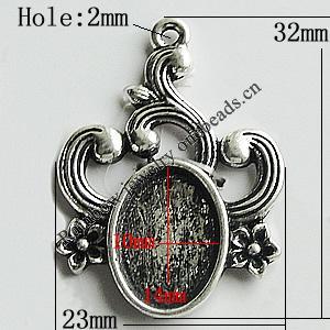 Zinc Alloy Cabochon Settings, 32x23mm Hole:2mm, Sold by Bag