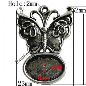 Zinc Alloy Cabochon Settings, Butterfly 32x23mm Hole:2mm, Sold by Bag