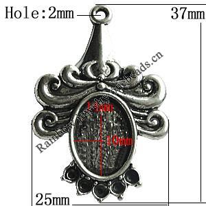 Zinc Alloy Cabochon Settings, 37x25mm Hole:2mm, Sold by Bag