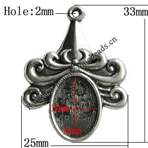 Zinc Alloy Cabochon Settings, 33x25mm Hole:2mm, Sold by Bag