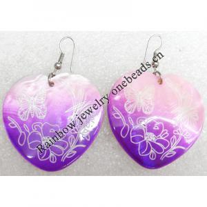 Shell Earring, Heart, 40x55mm, Sold by pair