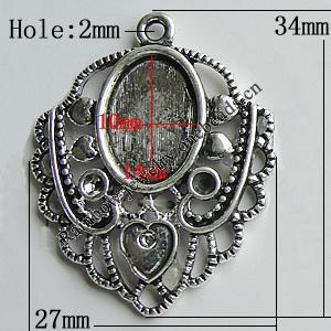 Zinc Alloy Cabochon Settings, Leaf 34x27mm Hole:2mm, Sold by Bag