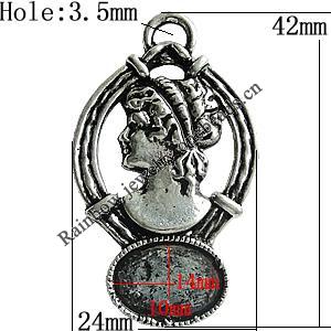 Zinc Alloy Cabochon Settings, 42x24mm Hole:2mm, Sold by Bag