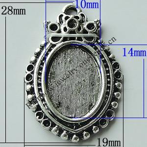 Zinc Alloy Cabochon Settings, 28x19mm Hole:2mm, Sold by Bag