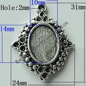 Zinc Alloy Cabochon Settings, Diamond 31x24mm Hole:2mm, Sold by Bag