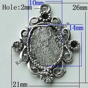 Zinc Alloy Cabochon Settings, Diamond 26x21mm Hole:2mm, Sold by Bag