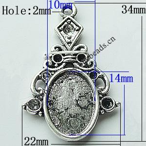 Zinc Alloy Cabochon Settings, 34x22mm Hole:2mm, Sold by Bag