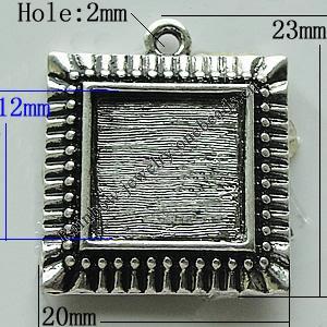 Zinc Alloy Cabochon Settings, Square 23x20mm Hole:2mm, Sold by Bag