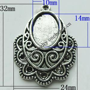 Zinc Alloy Cabochon Settings, 32x24mm Hole:2mm, Sold by Bag