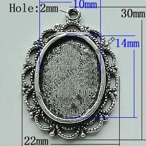 Zinc Alloy Cabochon Settings, Flat Oval 30x22mm Hole:2mm, Sold by Bag