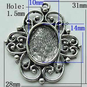 Zinc Alloy Cabochon Settings, 31x28mm Hole:1.5mm, Sold by Bag