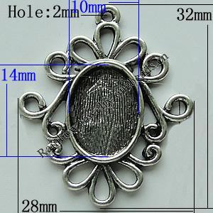 Zinc Alloy Cabochon Settings, 32x28mm Hole:2mm, Sold by Bag