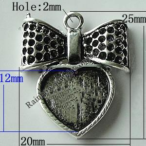 Zinc Alloy Cabochon Settings, 25x20mm Hole:2mm, Sold by Bag