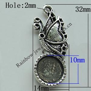 Zinc Alloy Cabochon Settings, Butterfly 32x14mm Hole:2mm, Sold by Bag
