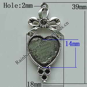 Zinc Alloy Cabochon Settings, 39x18mm Hole:2mm, Sold by Bag