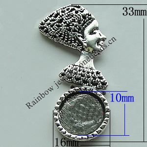 Zinc Alloy Cabochon Settings, 33x16mm, Sold by Bag