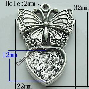 Zinc Alloy Cabochon Settings, Butterfly 32x22mm Hole:2mm, Sold by Bag